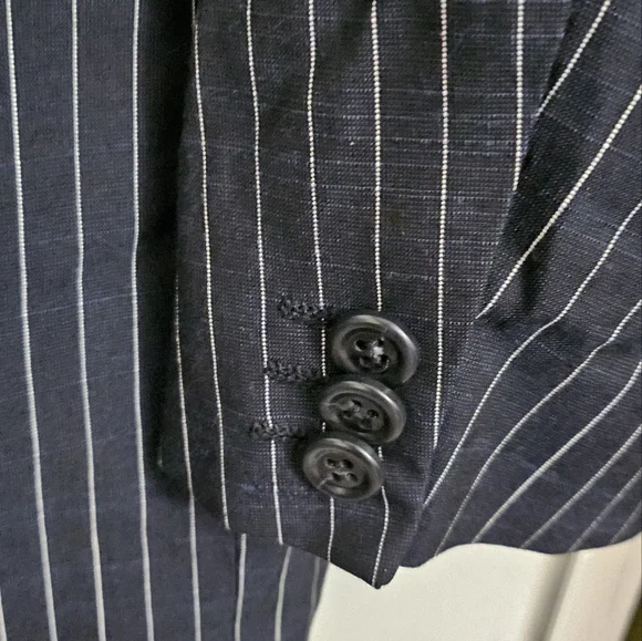 Versace Blazer Men 48R Dark Blue Classic Pinstripe Bamboo Single-Breasted Jacket